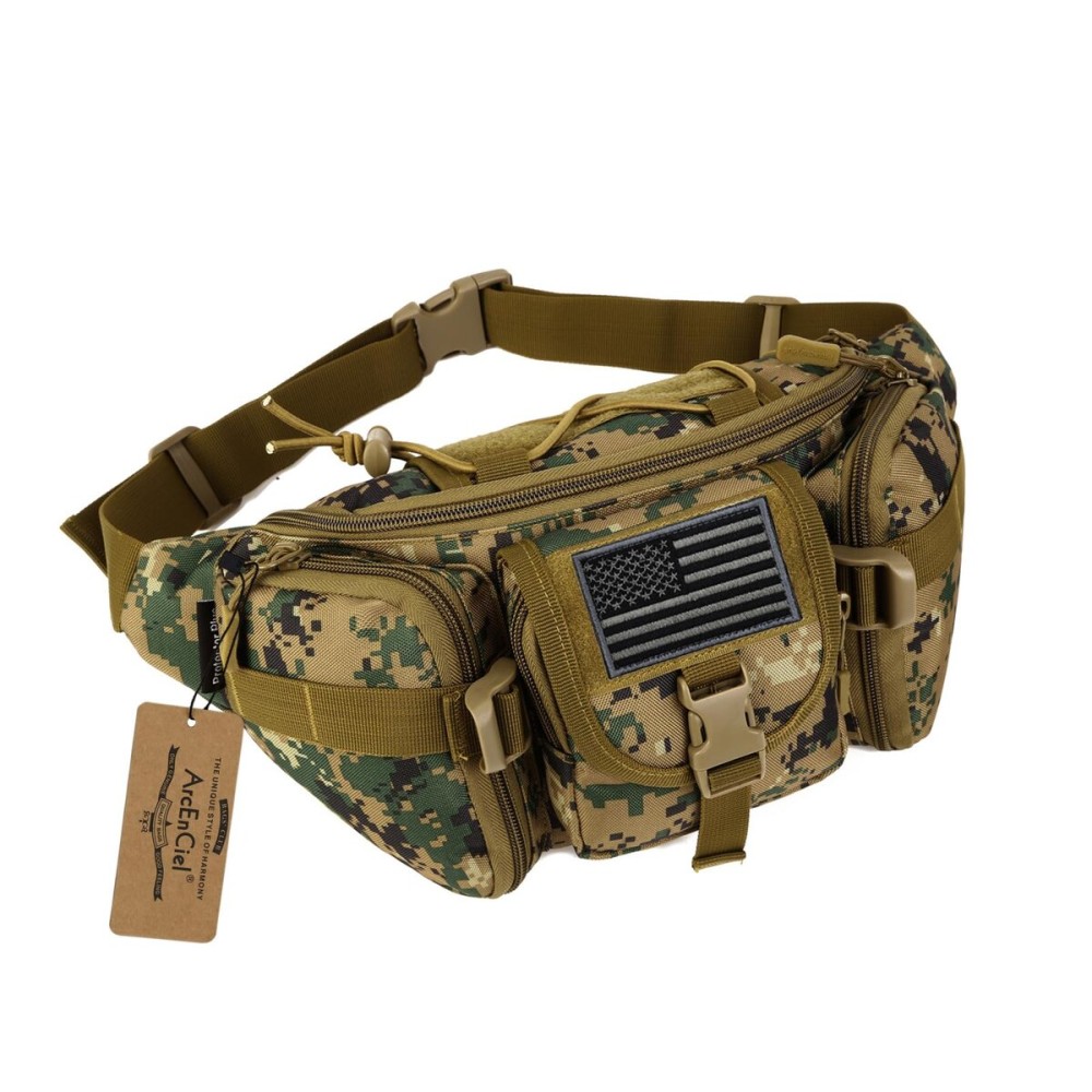 ArcEnCiel Tactical Fanny Pack for Men Women Waist Bag Hip Belt Outdoor Hiking Fishing Bumbag with Patch