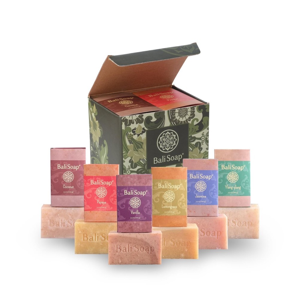 Bali Soap Luxury Gift Set - 6 Handcrafted Natural Bar Soaps with Exotic Tropical Scents, Premium Spa Quality Vegan Soaps for Face & Body, Authentic Balinese Heritage Collection