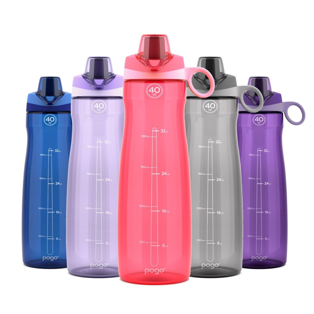 Pogo BPA-Free Plastic Water Bottle with Chug Lid, Pink, 40 oz.