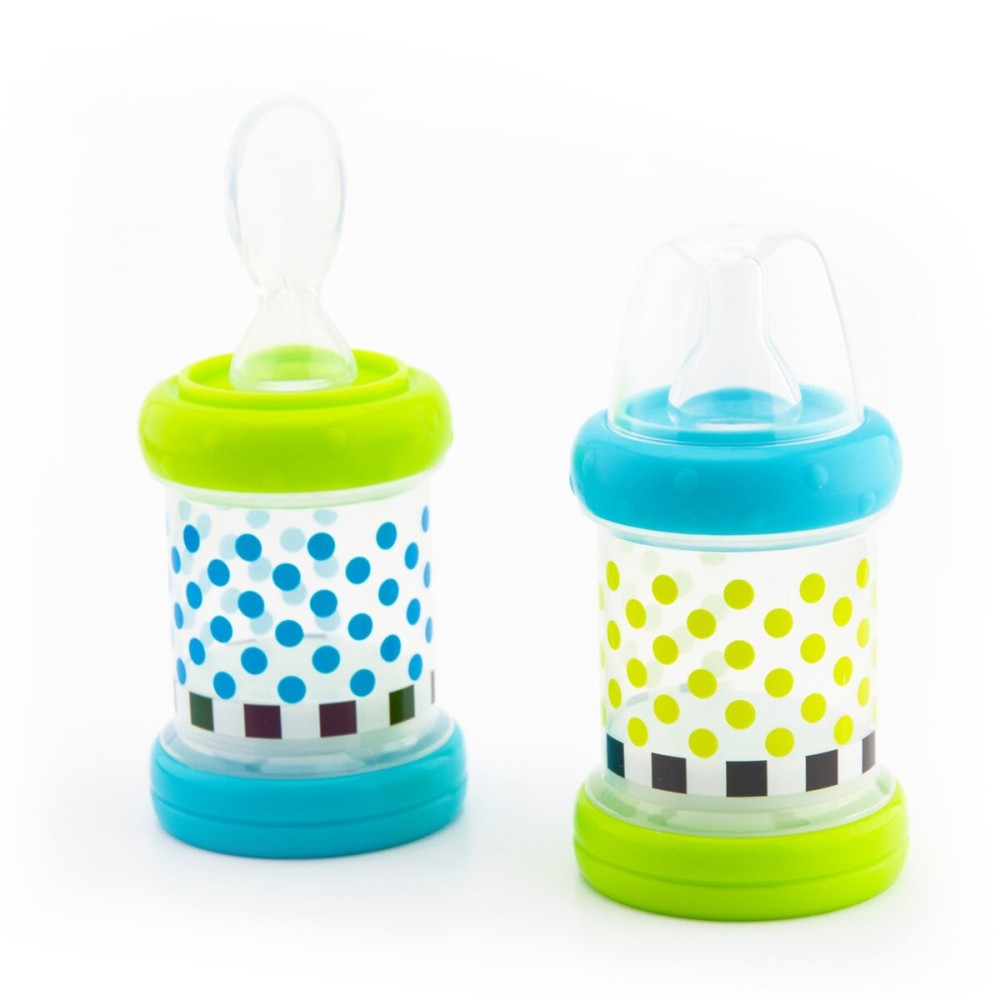 Sassy Baby Food Nurser - 4+ Months Set of 2- 4oz 100% Silicone Nipple and Spoon BPA-Free