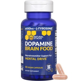 Dopamine Brain Food - 650mg L-Tyrosine Supplement - Dopamine Supplement for Focus & Mental Drive - Supports Mental Energy - Neurotransmitter Support with B Vitamins - 60 Capsules