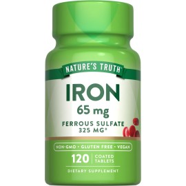 Nature\'s Truth Iron Supplement | 65mg | 120 Tablets | 325mg Ferrous Sulfate | Non-GMO & Gluten Free Pills