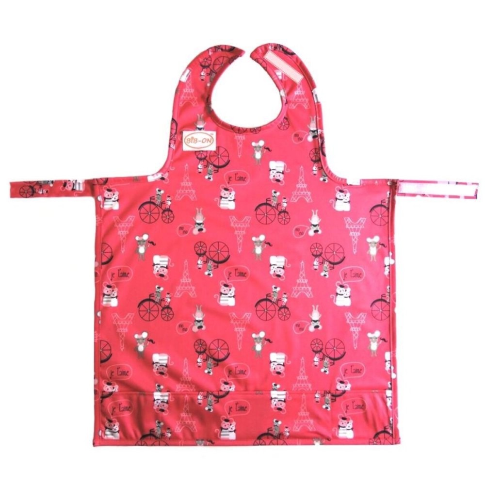 BIB-ON, Full-Coverage Bib and Apron Combination for Infant, Baby, Toddler Ages 0-4. (French Mice)