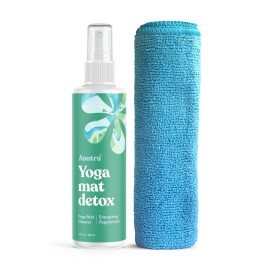 ASUTRA Yoga Mat Cleaner Spray (Energizing Peppermint), 4 fl oz - No Slippery Residue, Organic Essential Oils, Deep-Cleansing for Fitness Gear & Gym Equipment, Microfiber Towel Included