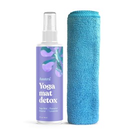 ASUTRA Yoga Mat Cleaner Spray (Peaceful Lavender), 4 fl oz - No Slippery Residue, Organic Essential Oils, Deep-Cleansing for Fitness Gear & Gym Equipment, Microfiber Towel Included