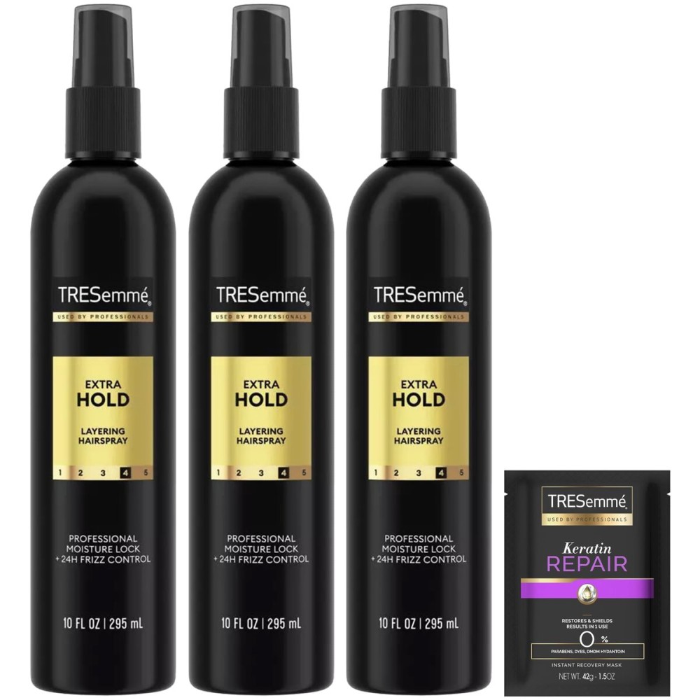 TRESemm Extra Hold Hairspray, Non-Aerosol 3-Pack, 24H Hold & Frizz Control + Keratin Repair Hair Mask