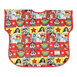 Bumkins Short Sleeve Bib for Girl or Boy, Toddler and Kids for 1-3 Years, Large Size, Essential Must Have for Junior Children, Eating, Mess Saving Soft Fabric Apron for Play, Wonder Woman DC Comics