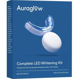 Auraglow Teeth Whitening Kit, LED Accelerator Light, 35% Carbamide Peroxide Teeth Whitening Gel, 20+ Whitening Treatments, Whitens up to 10 Shades in 7 Days