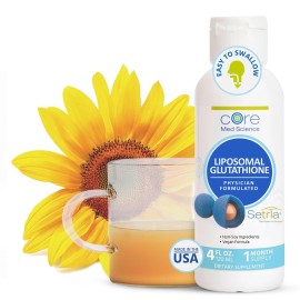 Core Med Science Liposomal Glutathione Liquid Supplement (500mg, 4 Fl Oz) - Pure Reduced Setria with Phospholipid Complex - Antioxidant Supplement for Energy, Brain Health, Skin & Liver Health