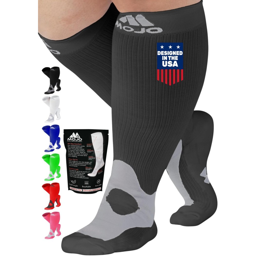Mojo Compression Socks for Women and Men 20-30mmHg Knee High - Opaque Medical Compression Knee High for Varicose Veins Circulation, Bariatric, Swelling, Lymphedema - Grey, Small - A601
