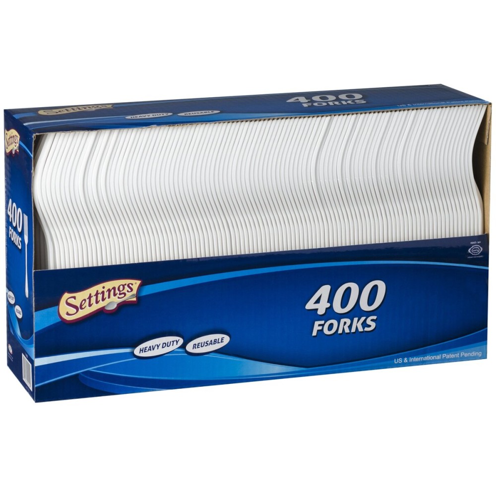 [400 Count] Settings Plastic White Forks, Practical Disposable Cutlery, Great for Thanksgiving Home, Office, School, Party, Picnics, Restaurant, Take-Out Fast Food, Outdoor Events, Or Every Day Use,