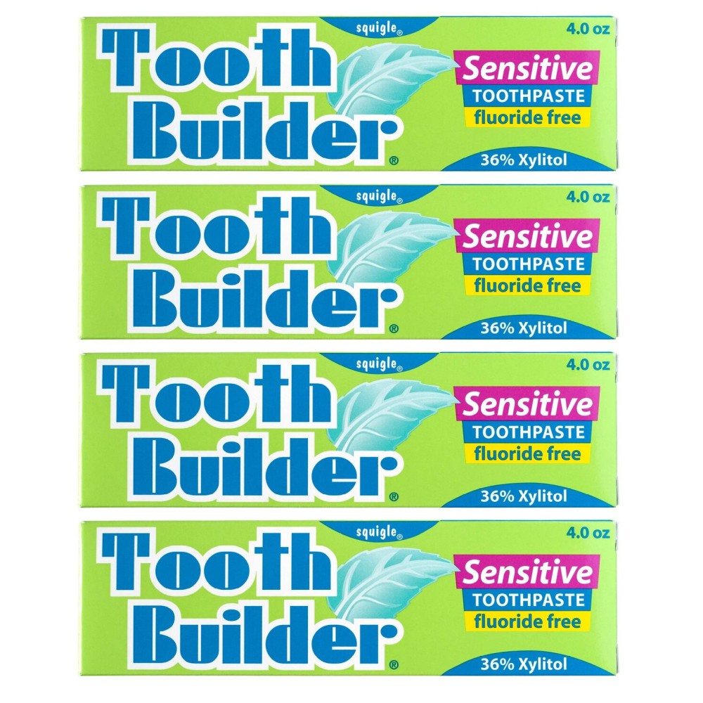 Squigle Tooth Builder SLS Free Toothpaste (Stops Tooth Sensitivity) Prevents Canker Sores, Cavities, Perioral Dermatitis, Bad Breath, Chapped Lips, 4 oz (16 Ounce (Pack of 4), Unflavored)