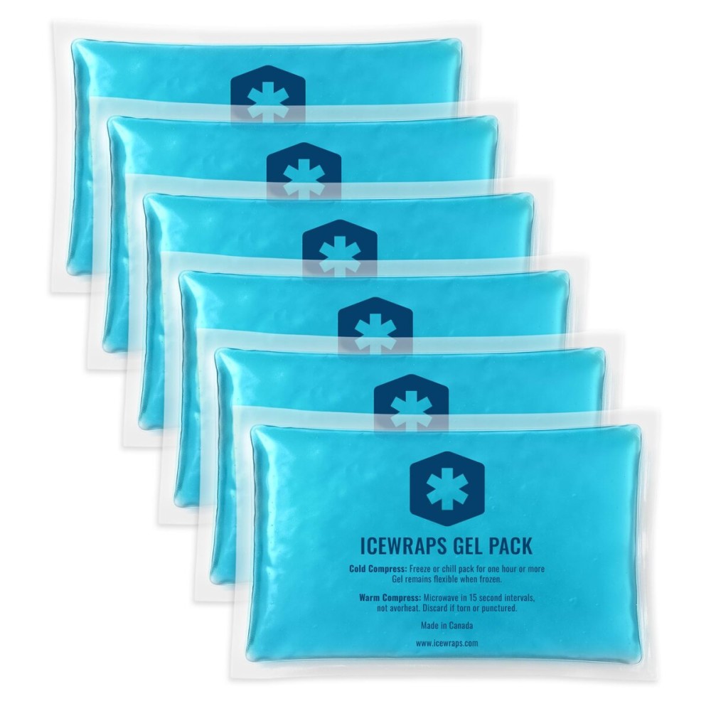 ICEWRAPS Hot & Cold Ice Packs, 3 x 5 in Soft Reusable Gel Packs for Injuries, Headaches, Joints, and Fever Relief, Puncture-Proof Material, 6 Pack, FSA-HSA Eligible