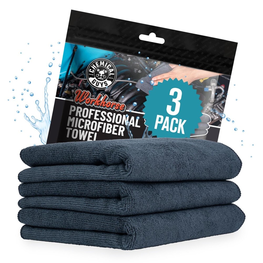 Chemical Guys Workhorse Professional Grade Microfiber Towels for Cars - Black 16x16 Inch Microfiber Cleaning Cloths for Home & Pet Drying, Soft & Scratch-Free, Washing, Drying & Cleaning, 3 Pack