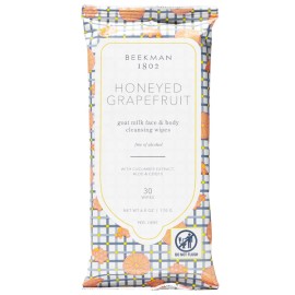 Beekman 1802 Face & Body Wipes, Honeyed Grapefruit - Scented - 30 Count - Cleanses - With Goat Milk, Aloe & Vitamin E - Alcohol Free, Biodegradable - Packaging May Vary