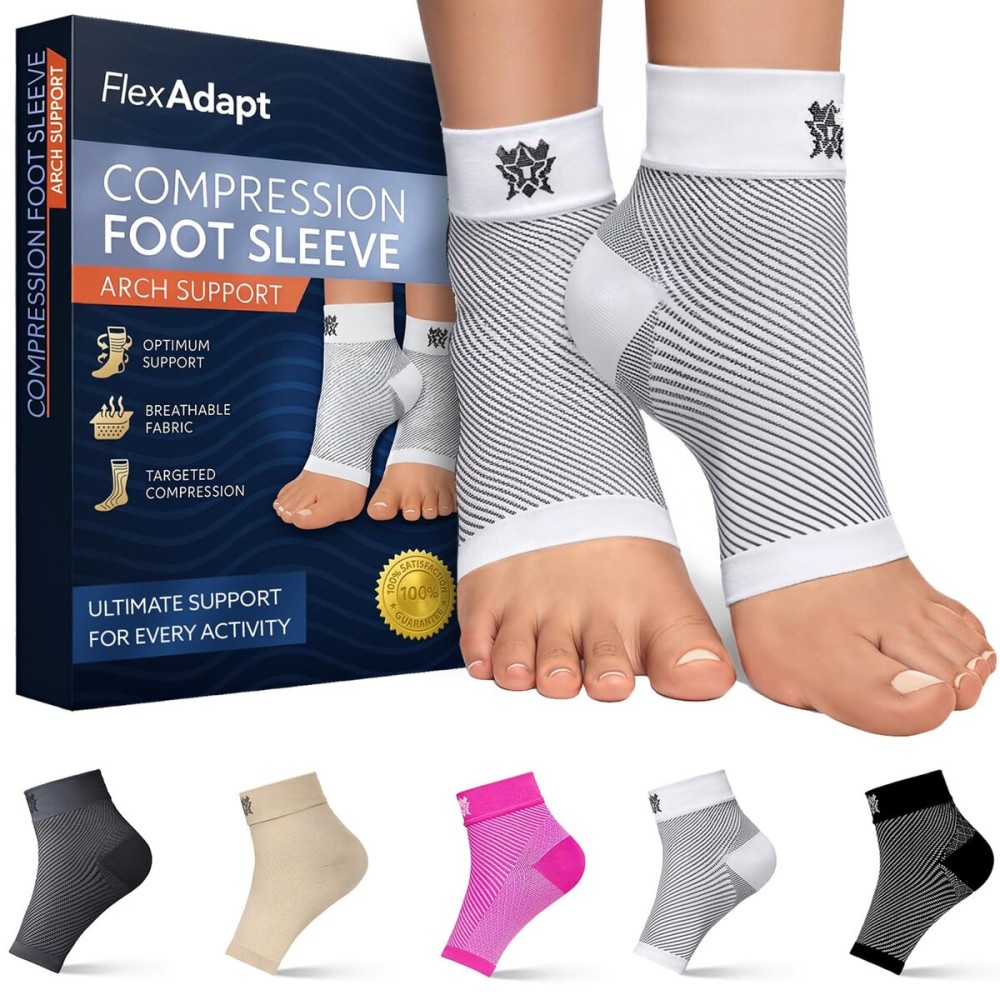Compression Socks for Plantar Fasciitis & Achilles Tendonitis Relief - Pair of Ankle Compression Sleeves for Foot Swelling, Heel Spurs, Pain & Fatigue - Comfortable Arch Support Brace for Daily Use (White, X-Large)