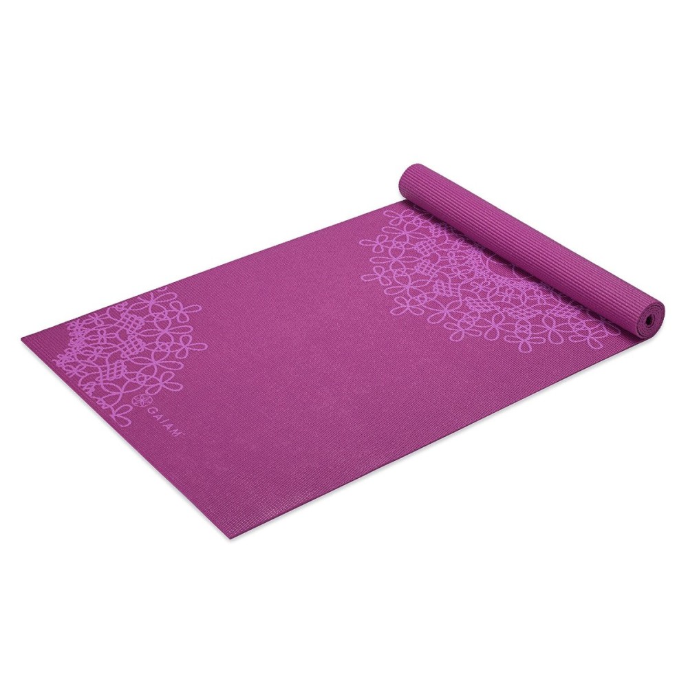 Gaiam Yoga Mat Classic Print Non Slip Exercise & Fitness Mat for All Types of Yoga, Pilates & Floor Workouts, Purple Medallion, 4mm