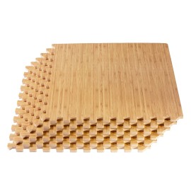 FOREST FLOOR Thick Printed Foam Tiles, Premium Wood Grain Interlocking Foam Floor Mats, Anti-Fatigue Flooring, 3/8 Thick, Light Bamboo, 24 Square Feet (6 Tiles)