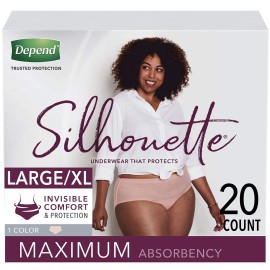 Depend Silhouette Incontinence Underwear for Women, Maximum Absorbency, Disposable, Large/Extra-Large, Black, 52 Count (Packaging May Vary)