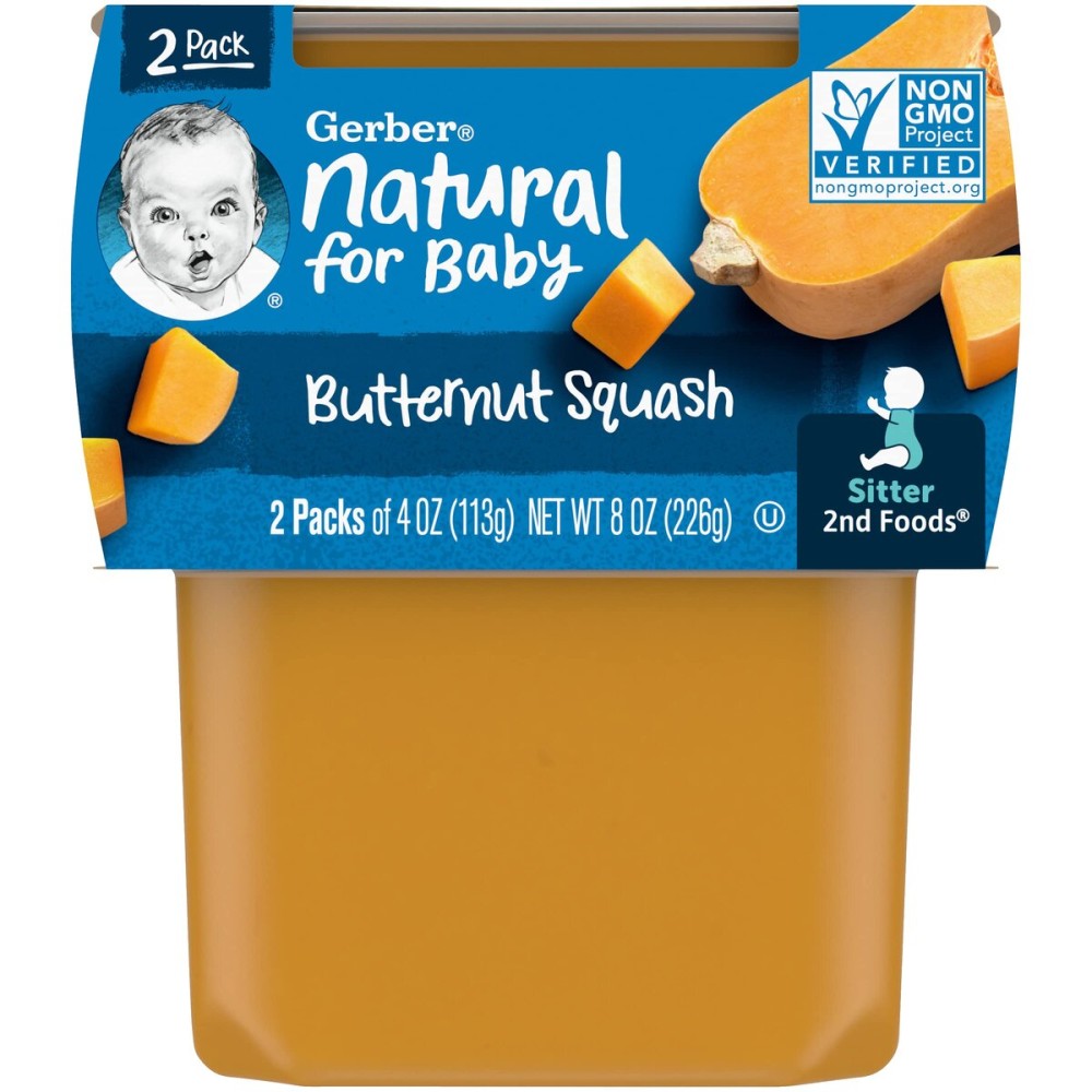 Gerber 2nd Food Baby Food Butternut Squash Puree, Natural & Non-GMO, 4 Ounce Tubs, 2-Pack