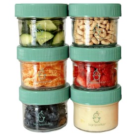 Sage Spoonfuls - 6 Pack, 4 oz Baby Food Jars, Glass Baby Food Containers with Lids, Freezer Storage, Leakproof, Reusable Small Glass Baby Food Containers, Microwave & Dishwasher Friendly