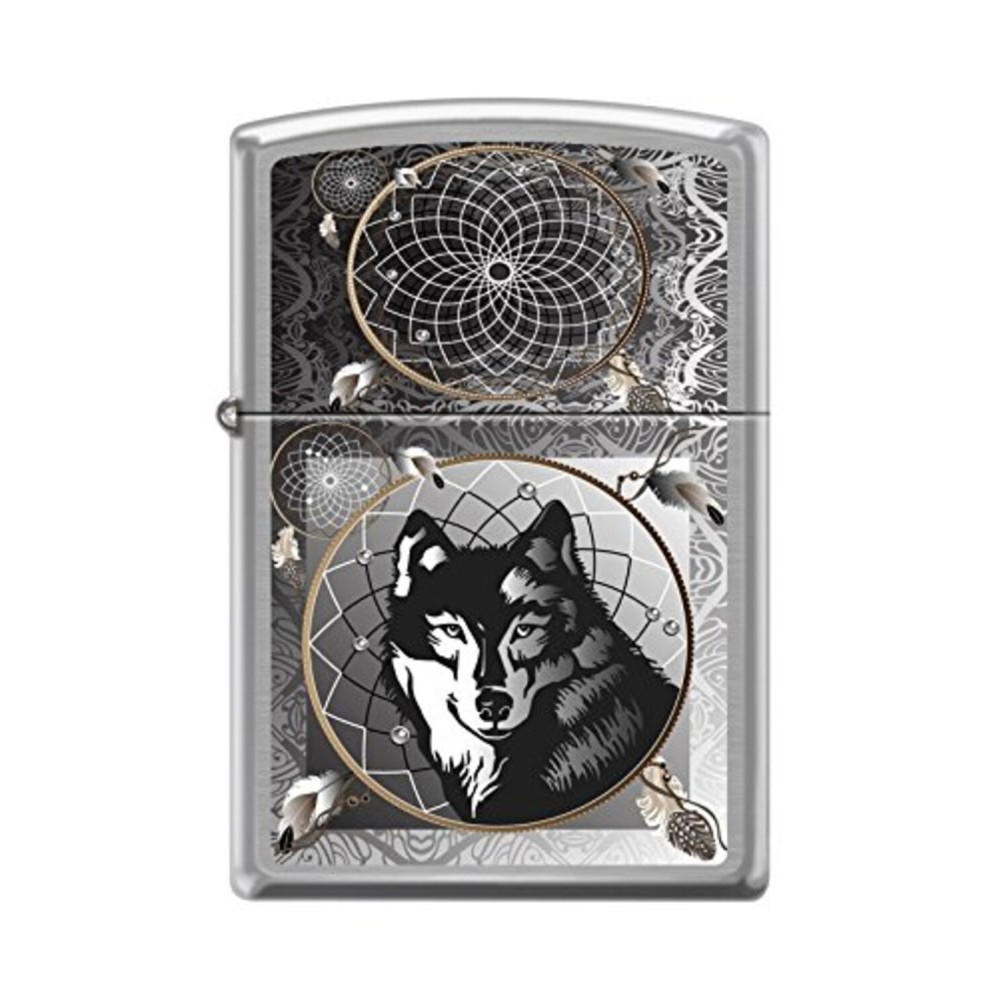 Zippo Wolf & Indian Dream Catcher Lighter, Brushed Chrome, 0415