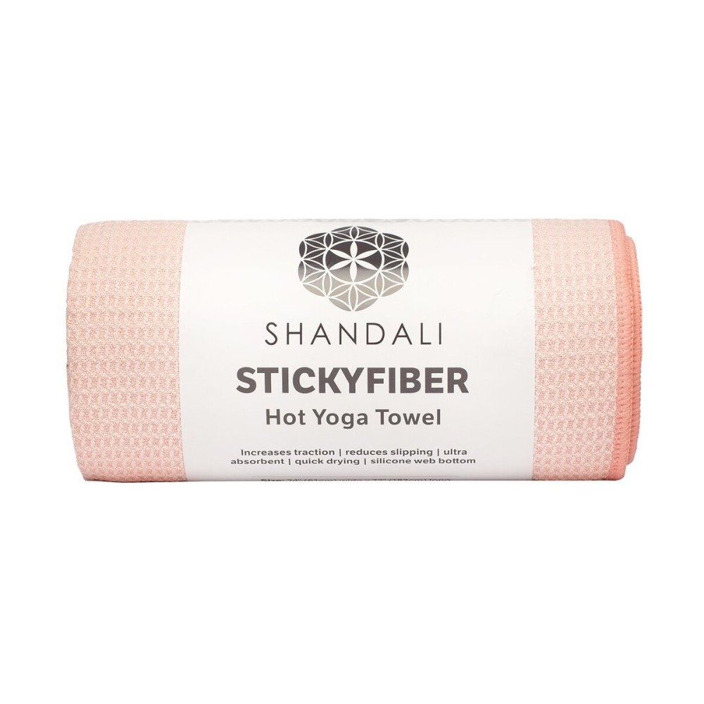 Shandali Hot Yoga Towel - Stickyfiber Yoga Towel - Mat-Sized, Microfiber, Silicone Backed, Super Absorbent, Anti-Slip, 24 x 72 - Bikram Yoga - Exercise, Fitness, Pilates - Sakura Pink