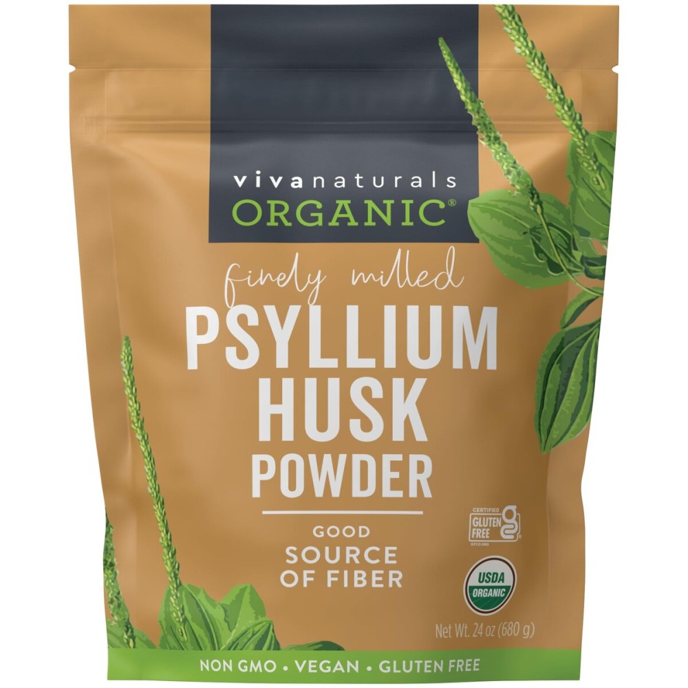 Viva Naturals Organic Psyllium Husk Powder, 24 oz - Finely Ground, Unflavored, Vegan, Keto, Paleo, Non-GMO Plant-Based Superfood, Good Source of Fiber for Gluten-Free Baking, Juices & Smoothies