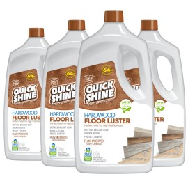 Quick Shine Hardwood Floor Luster-Polish 64oz-4pk | Plant-Derived w/Carnauba | Safer Choice, No PFAS, pH Neutral | Ready to Use Formula w/Anti-Slip Technology | Simply Squirt & Spread | Made in USA