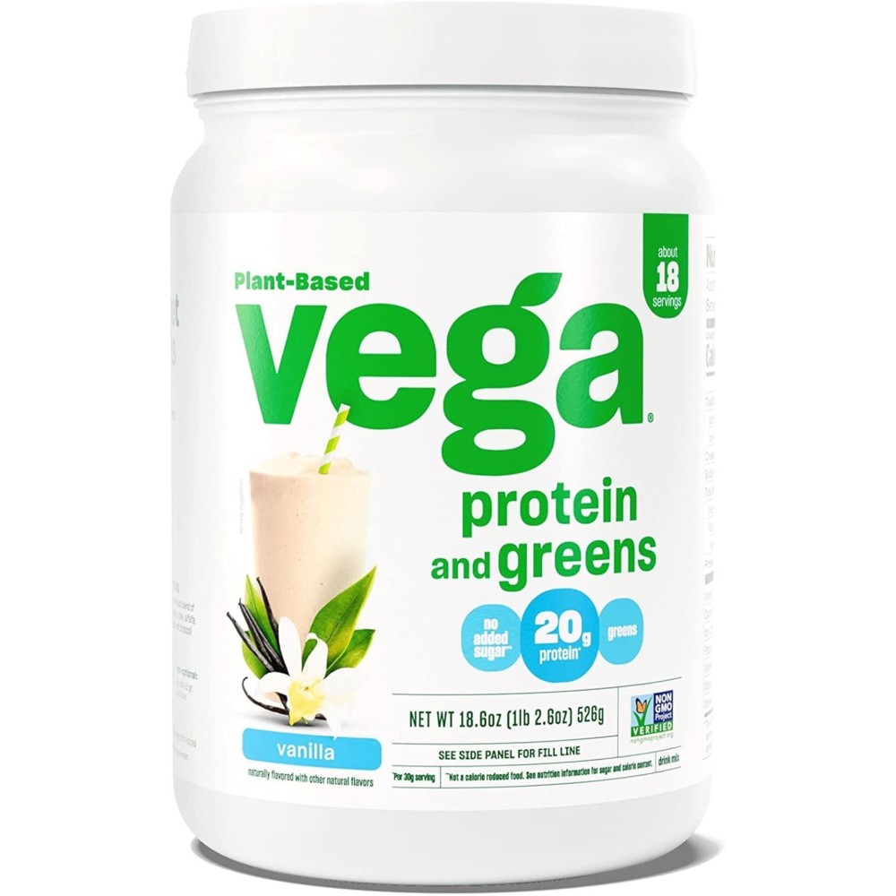 Vega Protein + Supergreens - 20g Plant-Based Protein, Vanilla, 18 Servings, Real Greens & Veggies, Vegan Keto, 0g Added Sugar, Non-GMO, Gluten Free, Dairy Free, 1.2lbs (Packaging May Vary) (Pack of 1)