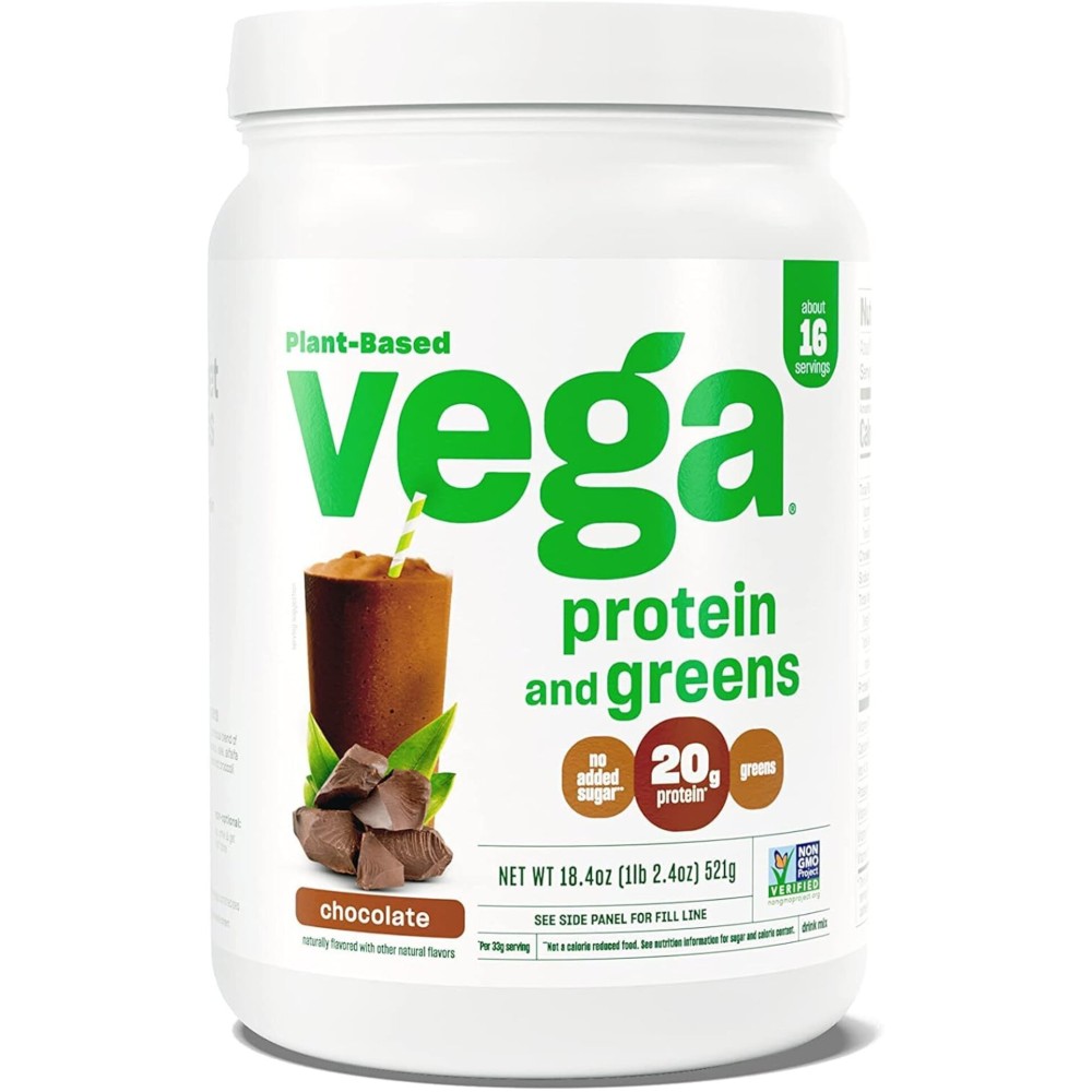 Vega Protein and Greens Protein Powder, Chocolate - 20g Plant Based Protein Plus Veggies, Vegan, Non GMO, Pea Protein for Women and Men, 1.2 lbs (Packaging May Vary) (Pack of 1)