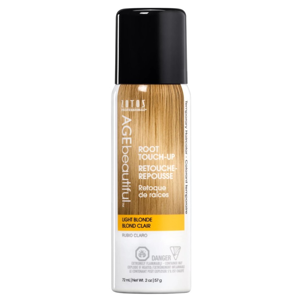 AGE beautiful Root Touch Up Hair Color Spray | Touch-Up Gray Concealer | Temporary Cover Up | Adds Volume & Covers Thinning Patches | Water, Sweat, Stain Resistant | Light Blonde | 2 Fl Oz