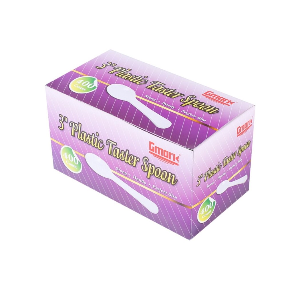 Extra Sturdy, Gmark 400pc 3 Taster Plastic Mini Ice Cream Dessert Spoons BPA FREE White 1 Box Set GM1002A