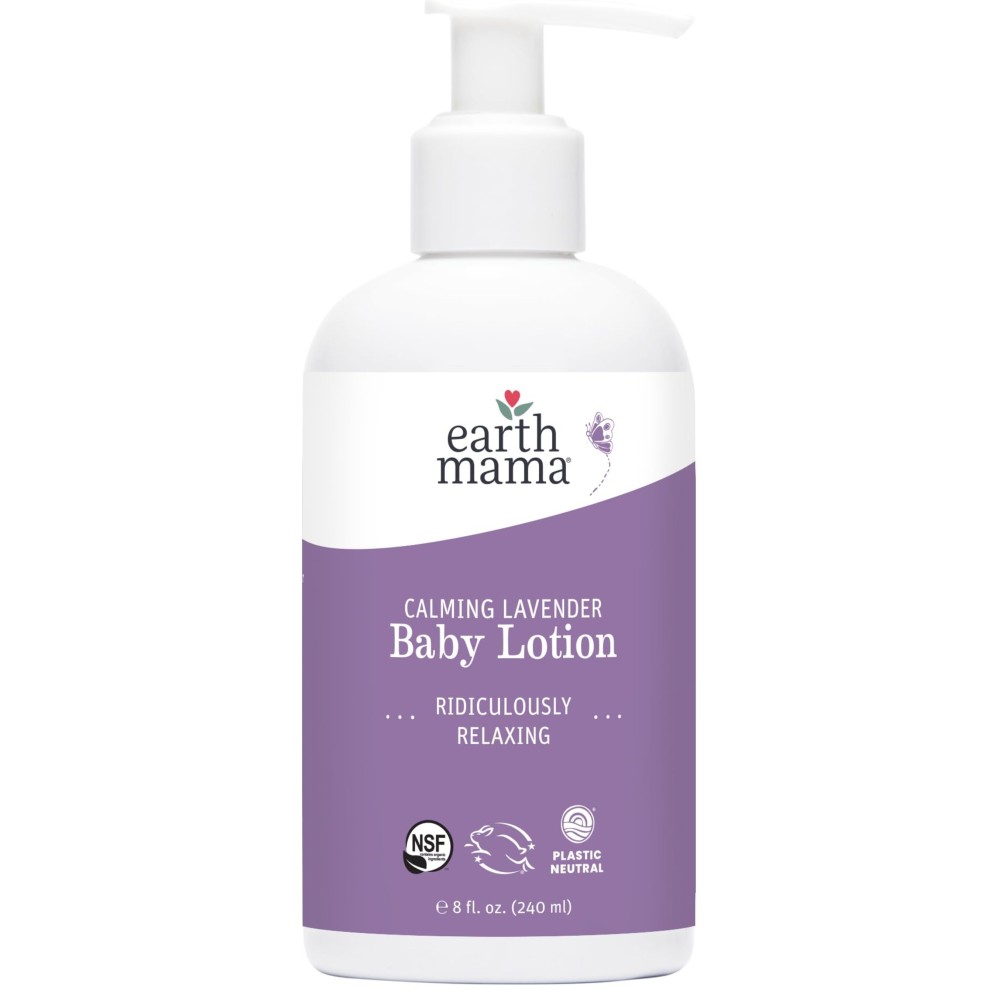 Earth Mama Calming Lavender Baby Lotion for Dry Skin, Calendula Cream for Newborn Skin Care, Organic Moisturizer for Children with Aloe Juice, Rooibos, & Shea Butter, Lavender Lotion, 8 Fl Oz