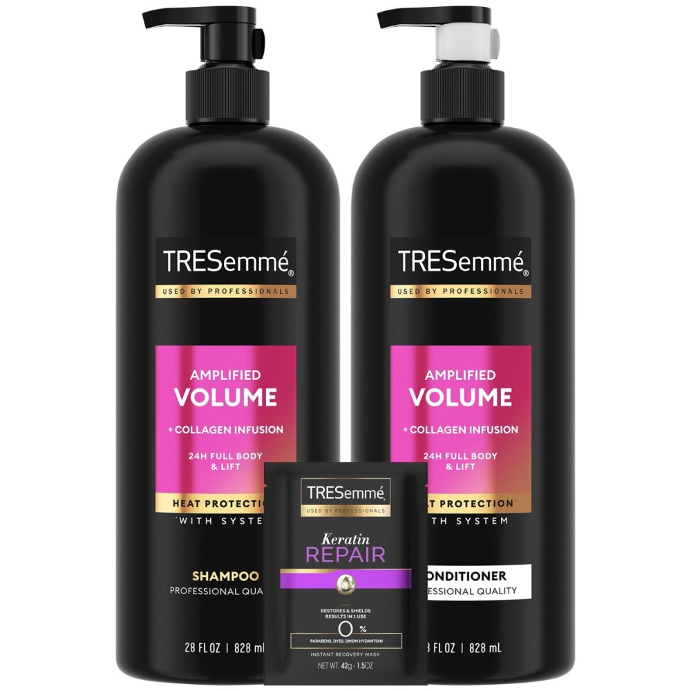 TRESemm Shampoo and Conditioner Set, Amplified Volume + Collagen Infusion, 24H Full Body & Lift with Heat Protection + Keratin Repair Mask (3 Piece Set)