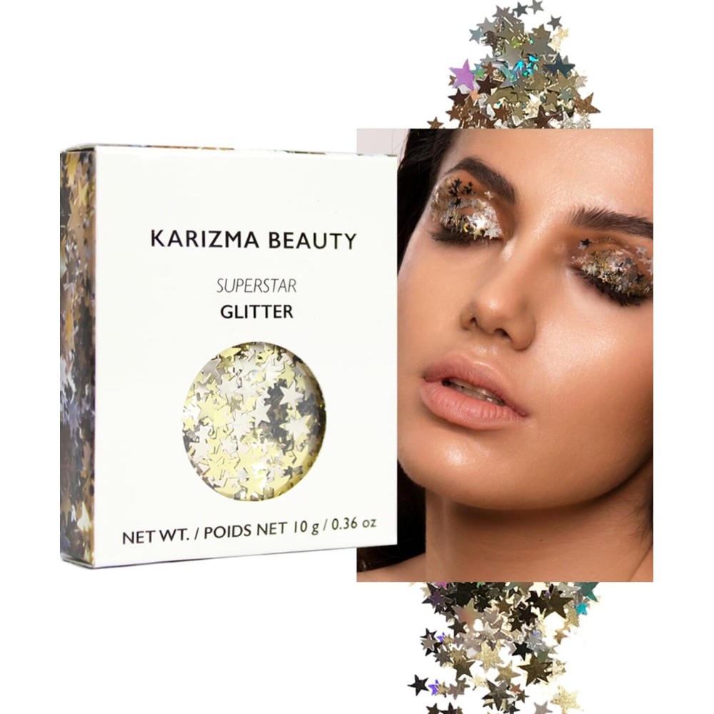 KARIZMA Superstar Glitter. 10g Chunky Face, Hair, Eye and Body for Women. Rave, Festival Accessories, Cosmetic Makeup. Loose Set