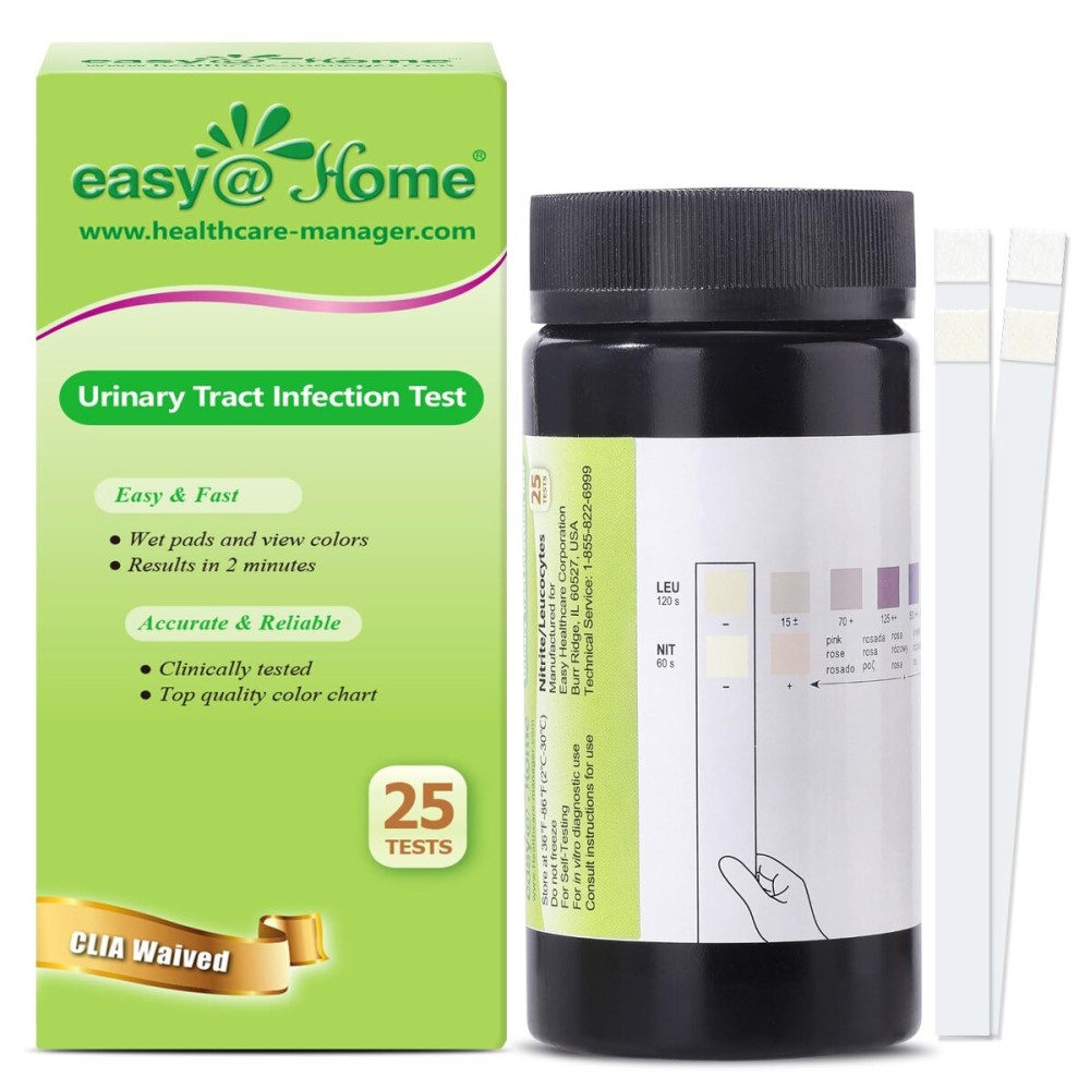 EasyHome UTI Test Strips 25 Tests, Instant Urine Test Kit for UTI Infections, Women Urinary Tract Bladder Infection Testing, Results in 2 Min (UTI-25P)