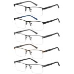 EYECEDAR 5 Pack Premium Blue Light Blocking Reading Glasses Men Metal Half Frame Spring Hinges Computer Readers for Men and Women 3.0