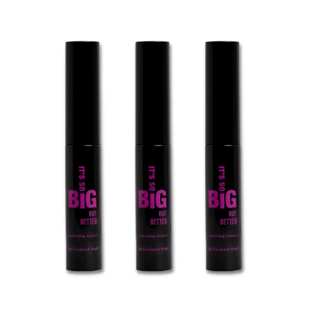 Elizabeth Mott Black Volumizing Mascara Set - Smudge-Proof, Water-Resistant, Lengthening Fiber Formula with Hourglass Wand - Cruelty-Free, Safe for Lash Extensions - Travel-Size Mini Trio, 4ml Each