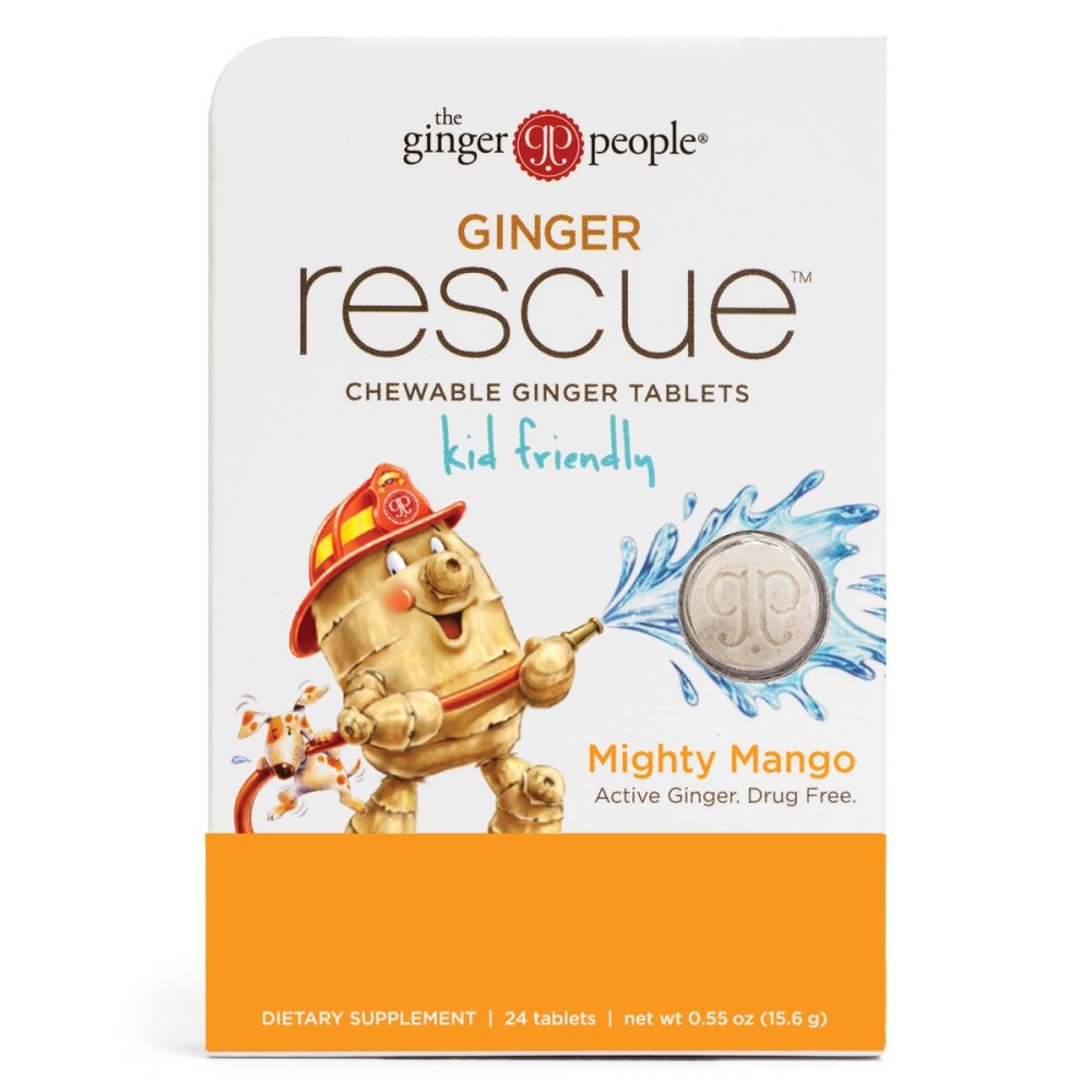 The Ginger People Ginger Rescue Chewable Tablets Drug Free Digestive Health, 5.5 oz Chewable Tablets, Mighty Mango Flavor, Kid Friendly, 0.55 Oz, 24 Count (Pack of 1)