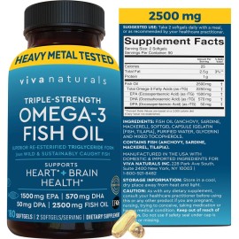 Triple Strength Omega 3 Fish Oil Supplement for Women and Men - 2500 mg High-Potency, Easy-to-Absorb Re-esterified Triglyceride Form, Pescatarian-Friendly DPA EPA DHA Omega 3 Supplement, 180 Softgels