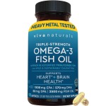 Viva Naturals Triple Strength Omega 3 Fish Oil Pills - 2500 mg High-Potency Formula with 2250 mg Omega 3 Fatty Acids (Including EPA, DHA, DPA) in rTG Form for Absorption - IFOS Certified, 90 Softgels