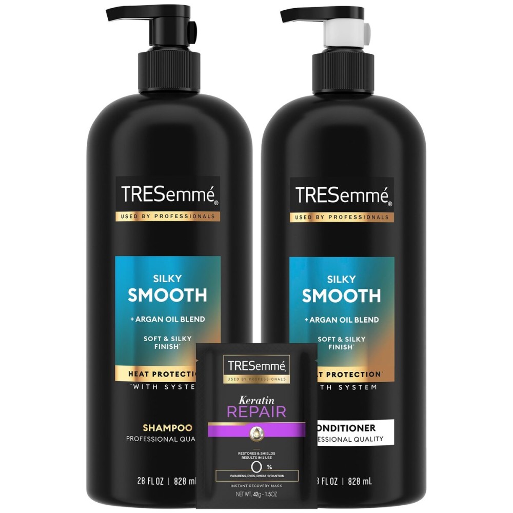 TRESemm Shampoo and Conditioner Set, Silky & Smooth + Keratin Repair Hair Mask - Anti-Frizz Hair Products with Argan Oleo Blend (3 Piece Set)