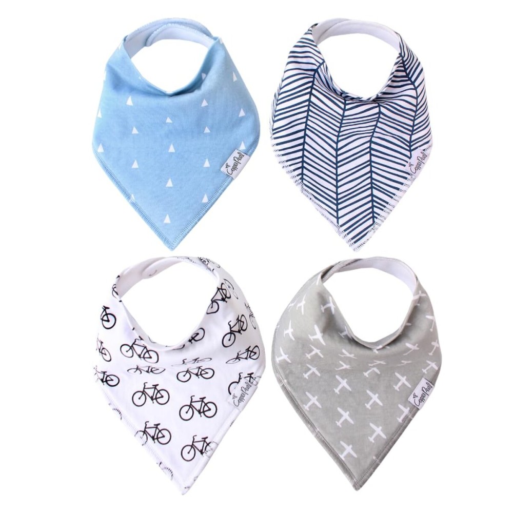 Copper Pearl 4 Pack Soft Cotton Baby Bibs for Drooling and Teething, Absorbent Drool Bibs for Baby Boy, Adjustable to Fit Newborns to Toddlers, Tons of Styles (Cruise Set)