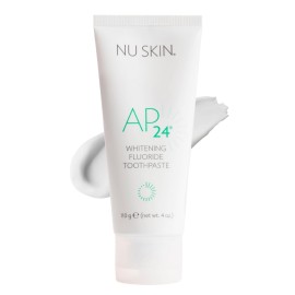 Nu Skin AP 24 Whitening Fluoride Toothpaste | AP 24 Blend | Vanilla Mint Flavor | Brightens Teeth | Removes Surface Stains | Prevents Dental Cavities & Plaque | Enamel-Safe | 4 oz | 1 Pack