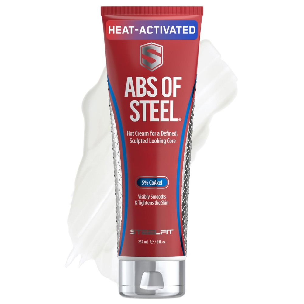SteelFit Abs of Steel Maximum Definition Cream - Skin Tightening, Toning & Firming Lotion for Sculpting Abs - L-Carnitine Pre & Post Workout Supplement for Men & Women - Non-Greasy Formula, 8 Ounces