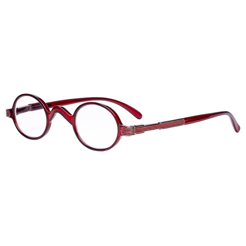 Eyekepper Small Oval Round Reading Glasses Vintage Mini Reader Eyeglasses for Men Women Reading with Spring Hinges Red Frame +2.25