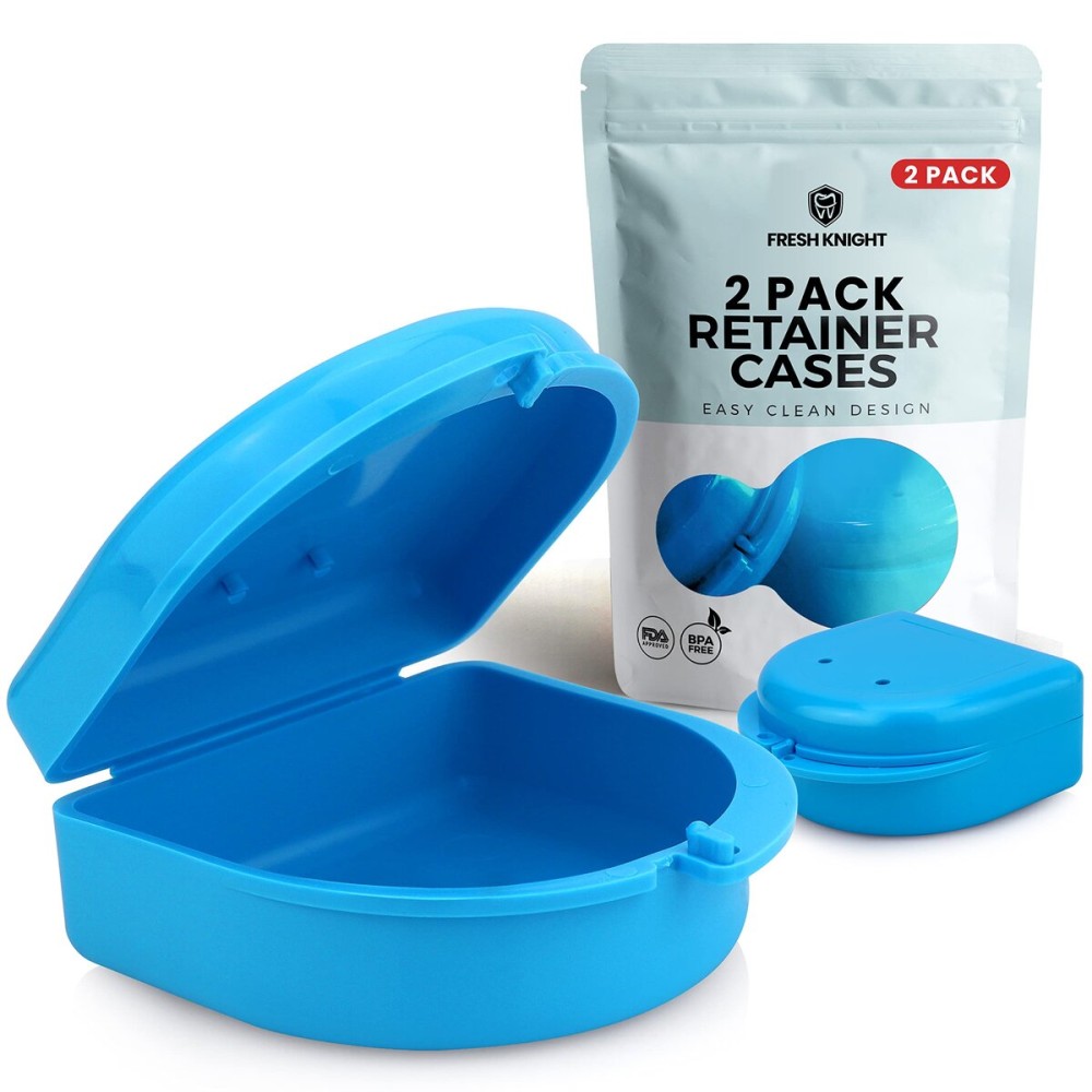 FRESH KNIGHT Retainer Case (2 Pack). Retainer Case with Vent Holes Perfect for Denture, Mouth Guard, Aligner (Sky Blue)