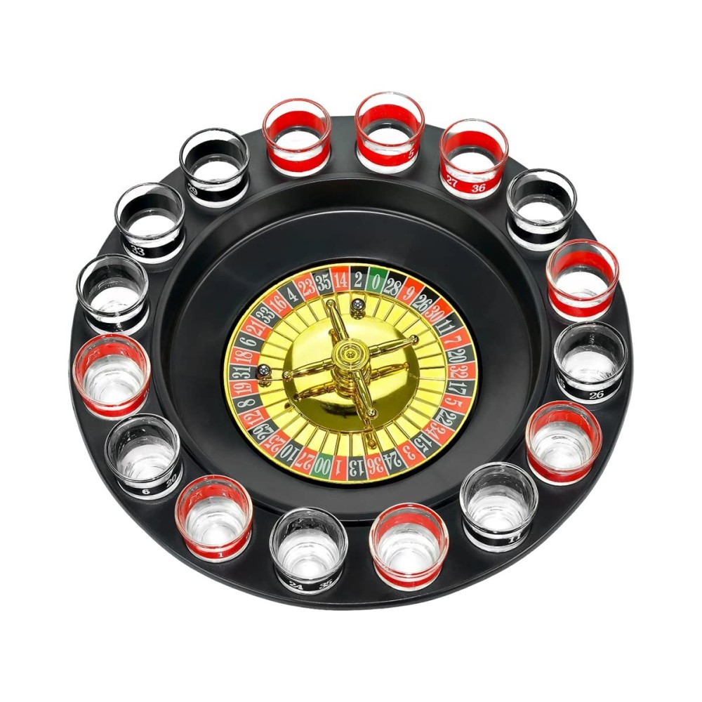 Bo Toys Glass Roulette Drinking Game Set - Casino Style With 2 Balls and 16 Glasses