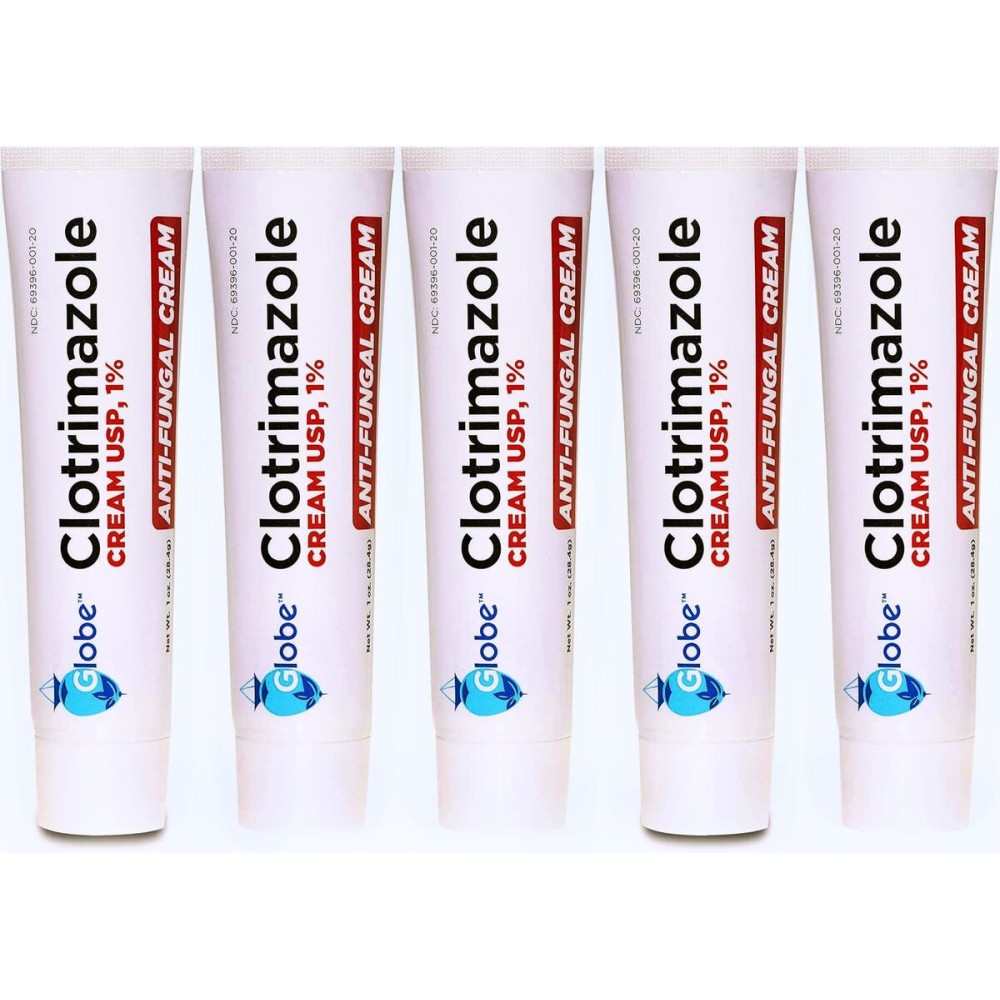 (5 Pack) Globe Clotrimazole Antifungal Cream 1% (1 oz) Relieves The itching, Burning, Cracking and Scaling associated with fungal infections, Compare to The Name Brand Active Ingredient